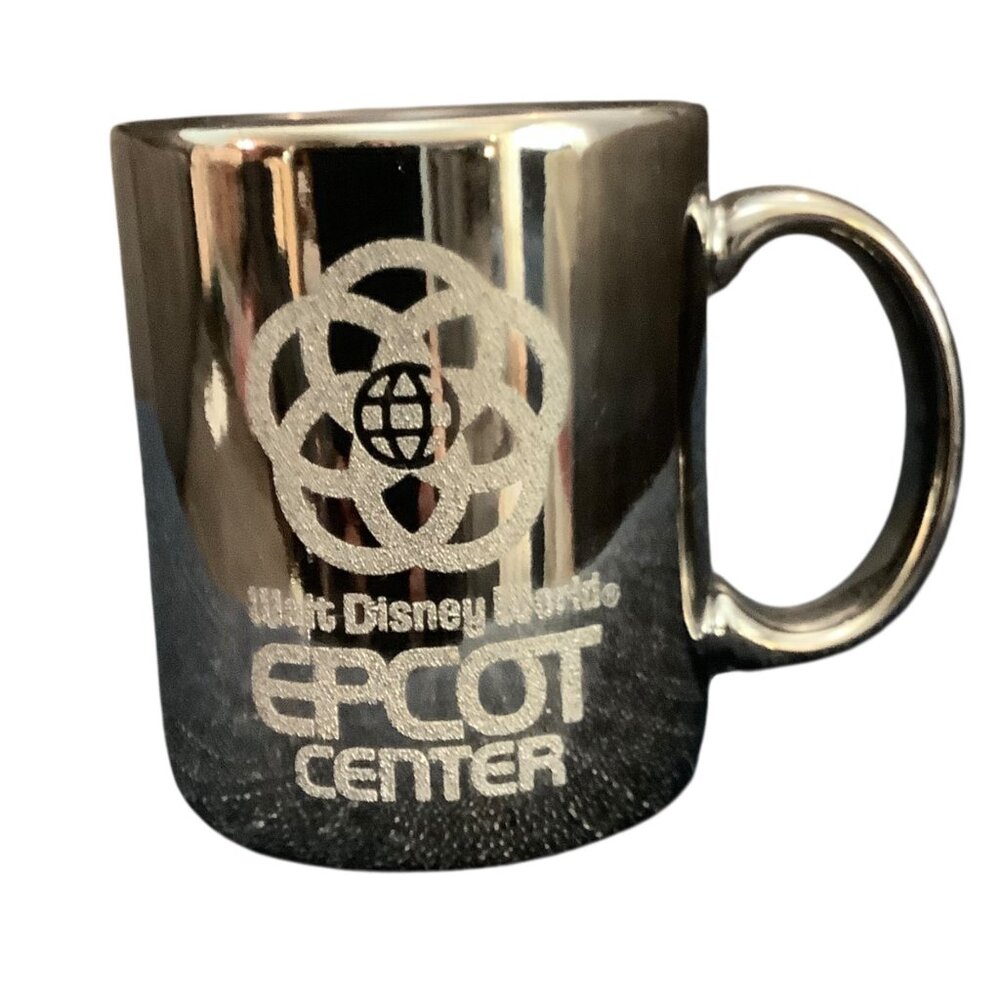 Walt Disney World‎ Epcot Center Reflective Coffee Mug Etched Silver Chrome 4"